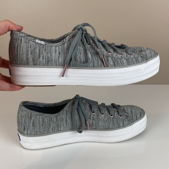 Keds Triple Kick Heathered Stripe Knit Light Grey Platform Sneakers Size 10 - Picture 16 of 16
